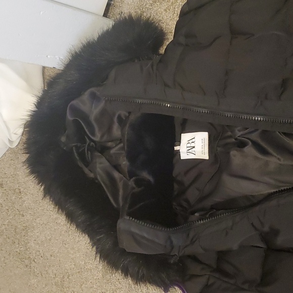 Zara Puffer Jacket Faux Fur Hood Trim - Picture 3 of 9